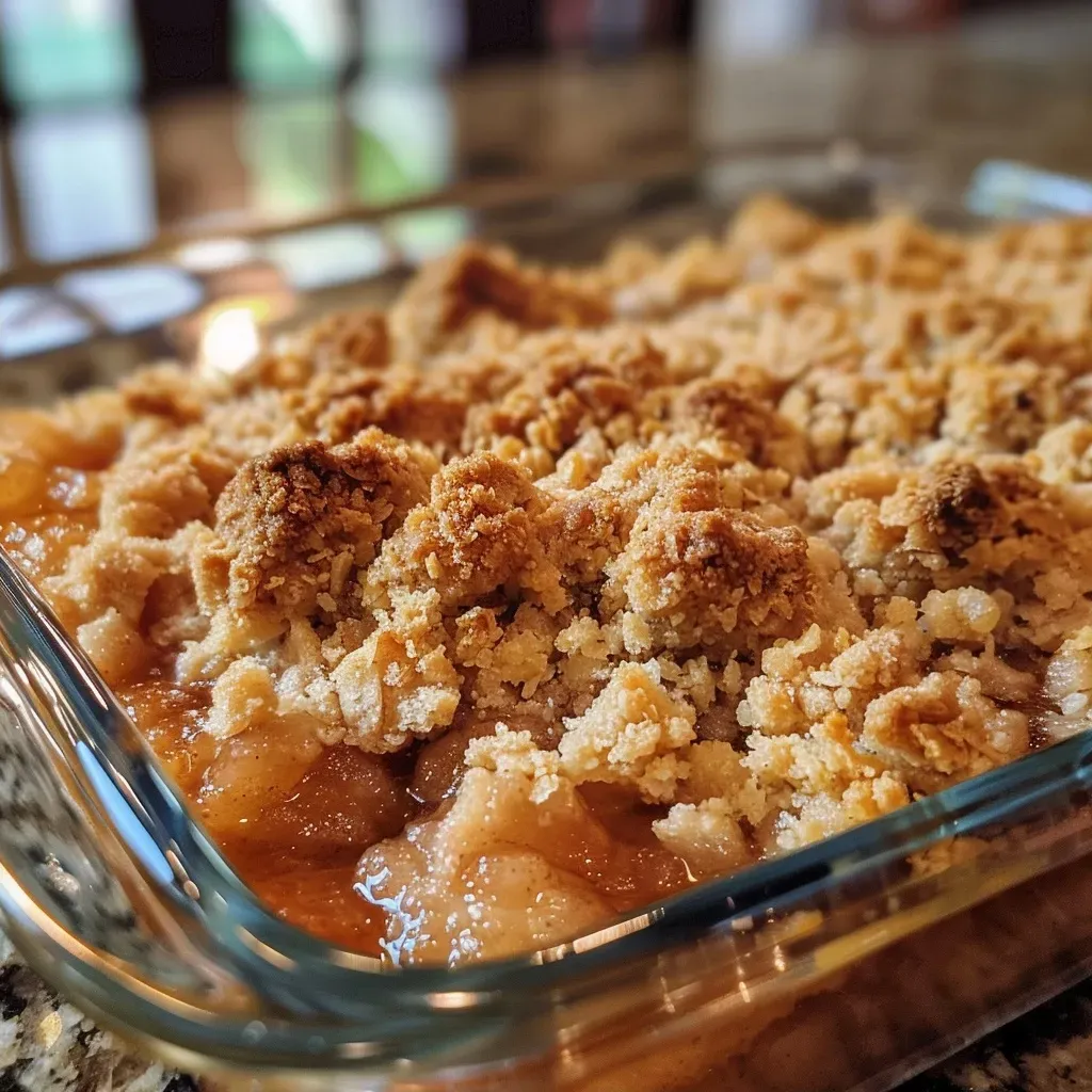 Primer plano de un crumble topping dorado y crujiente.