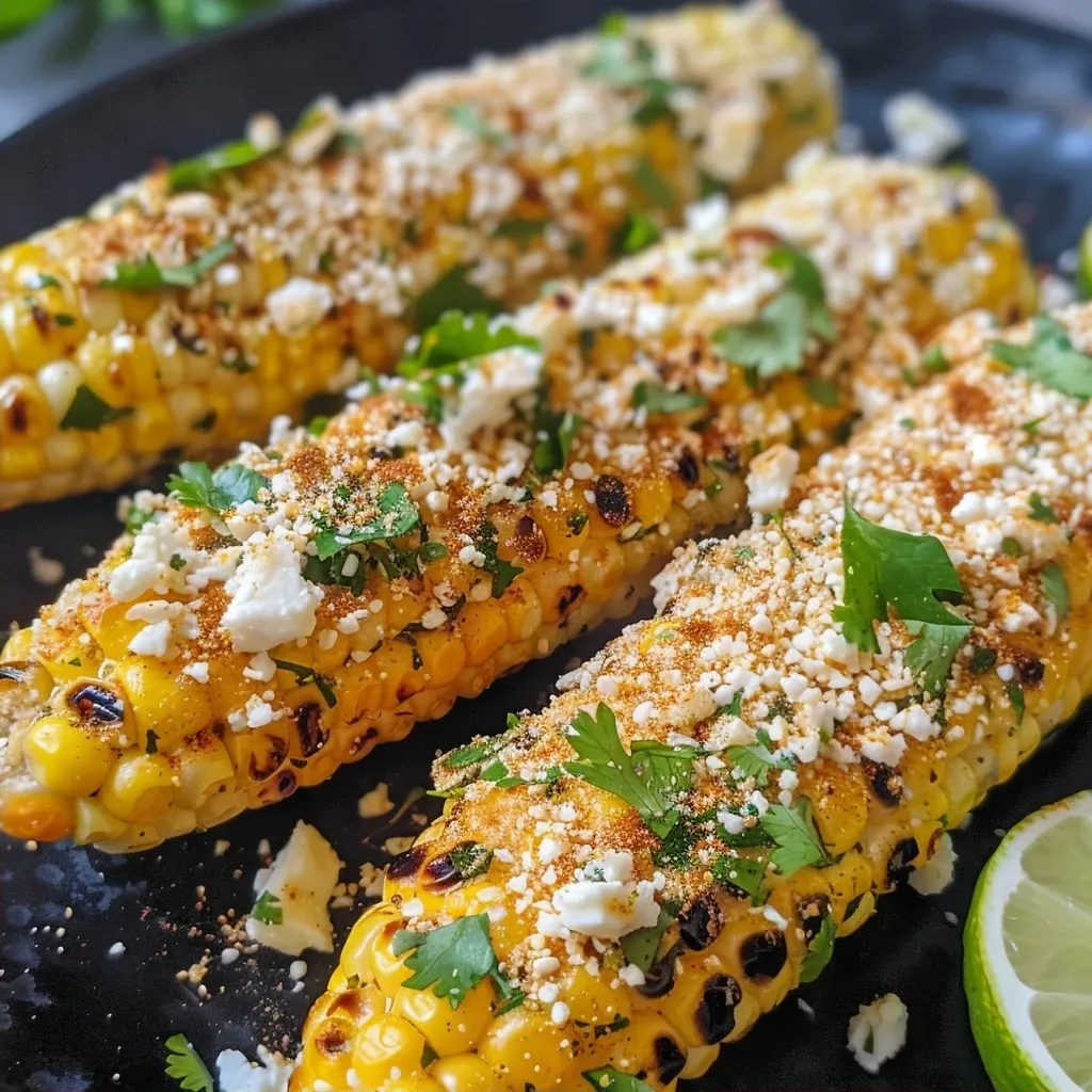 Elotes mexicanos saludables cubiertos con cilantro y queso.