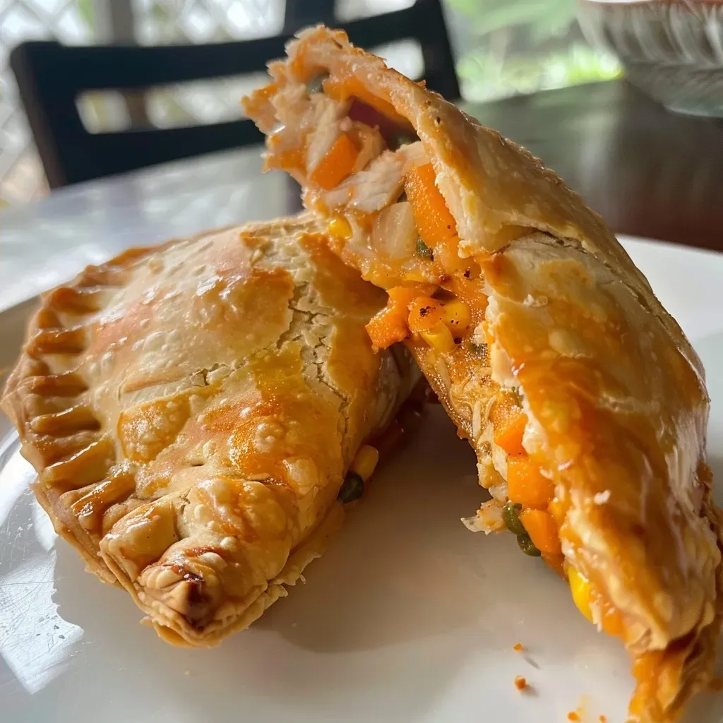 Empanada de pavo con ingredientes frescos en primer plano.