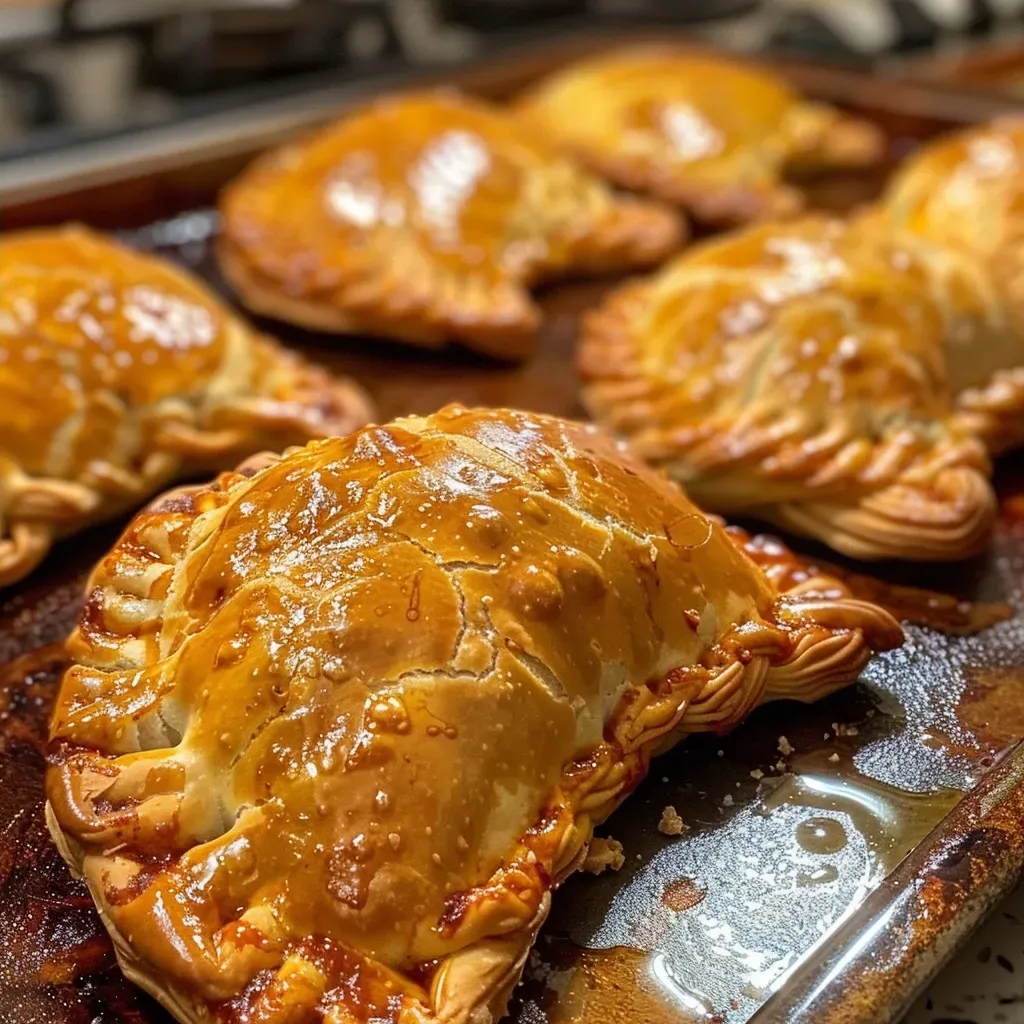 Empanadas de pera recién horneadas en un plato.