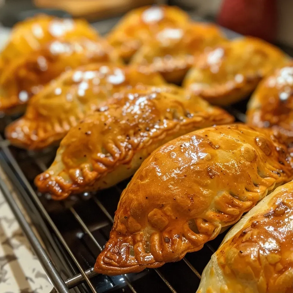 ['Empanadas vegetarianas rellenas de frijoles negros y maíz.', 'Primer plano de empanadas vegetarianas doradas y crujientes.', 'Deliciosas empanadas vegetarianas con un relleno colorido.', 'Close-up de empanadas vegetarianas con frijoles y maíz.']