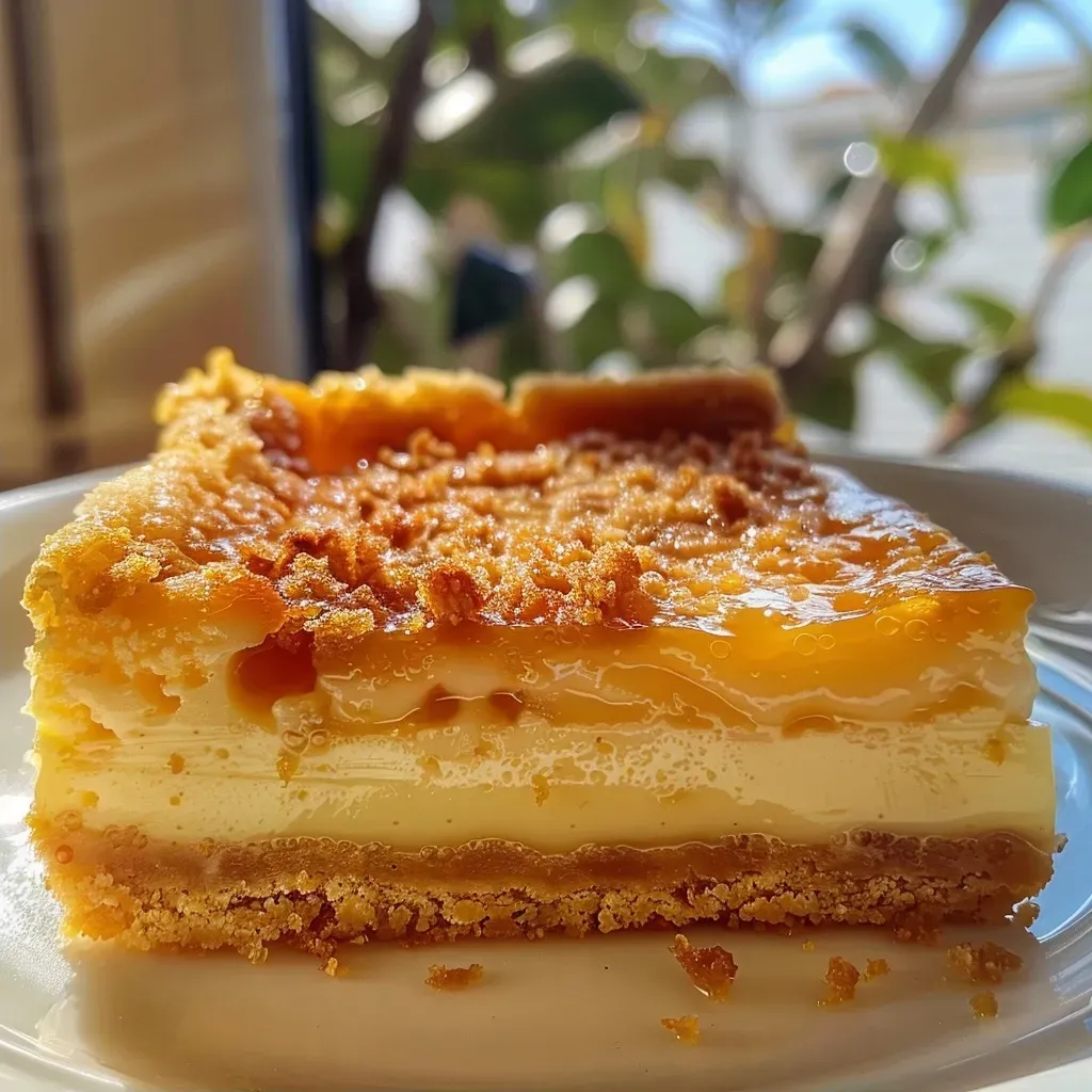Flan y crumble de cítricos en primer plano.