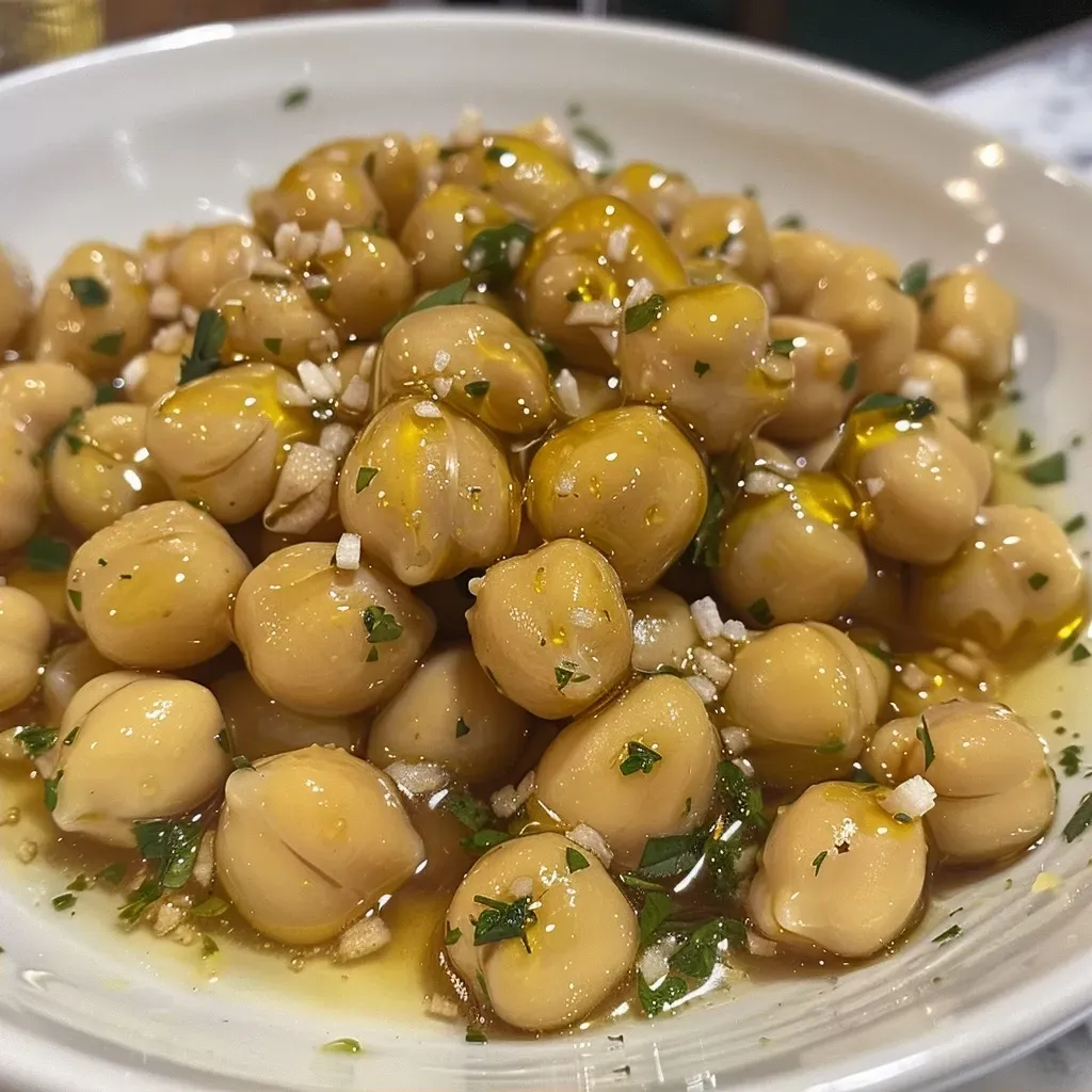 Primer plano de garbanzos en miel, un postre guatemalteco.