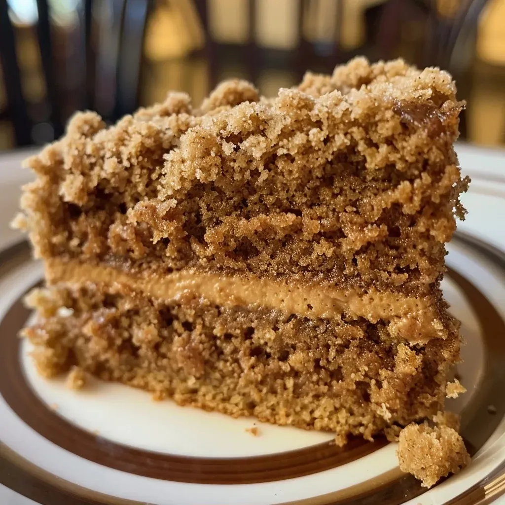 Pastel de migas de jengibre con textura jugosa y crujiente.