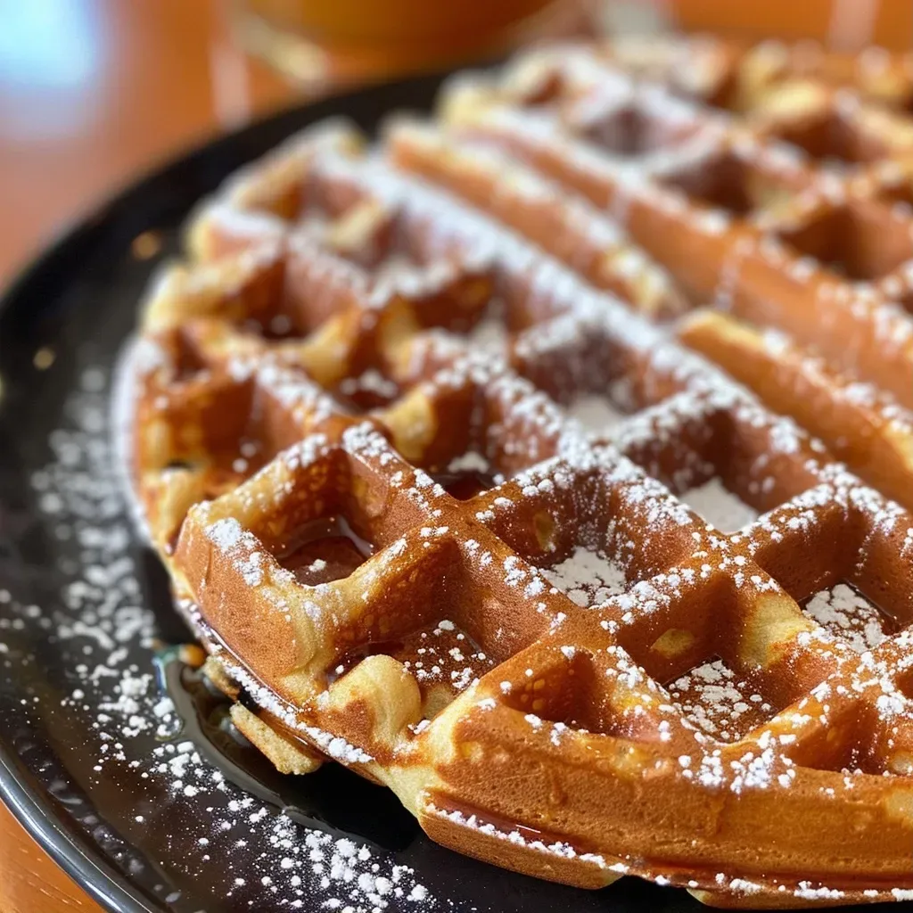 ['Waffles de jenjibre dorados y esponjosos en un plato.', 'Primer plano de waffles de jenjibre con textura crujiente.', 'Waffles de jenjibre servidos con sirope en un fondo claro.', 'Waffles de jenjibre recién hechos, con toppings decorativos.']