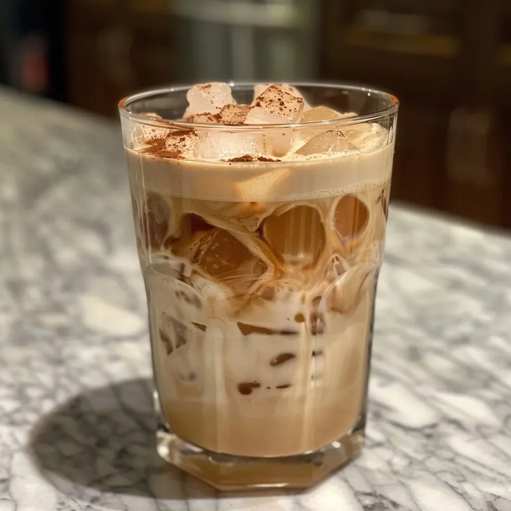 Iced Chai Latte en un vaso transparente con especias.