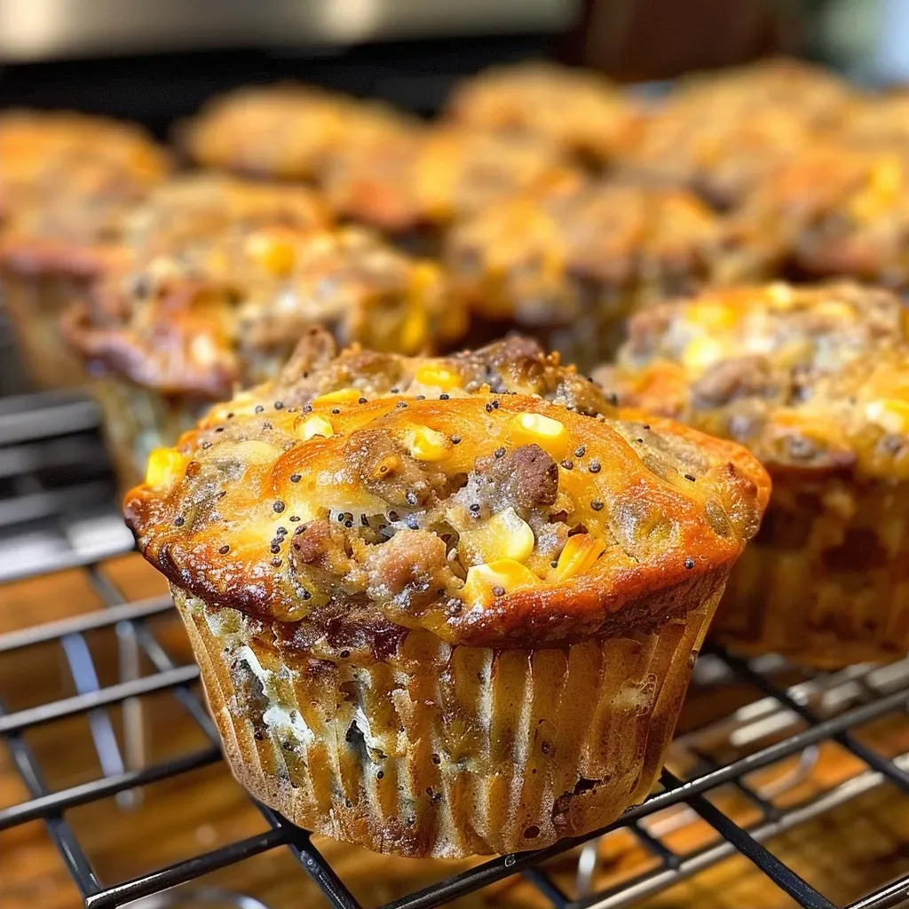 Muffins carnivoros de carne y pollo con un aspecto jugoso.