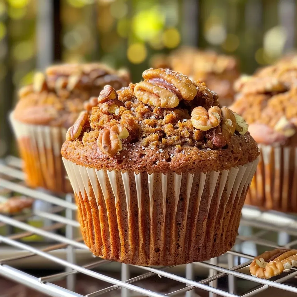 Muffins de calabaza especiados con nuez en primer plano.