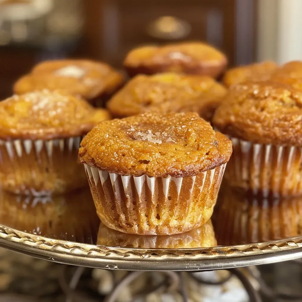 ['Muffins de calabaza recién horneados, con textura jugosa y color dorado.', 'Primer plano de muffins de calabaza, mostrando su suave miga y decorados con nueces.', 'Vista lateral de muffins de calabaza, exhibiendo su apariencia esponjosa y apetecible.', 'Muffins de calabaza colocados sobre una superficie clara, resaltando su dorado exterior.']