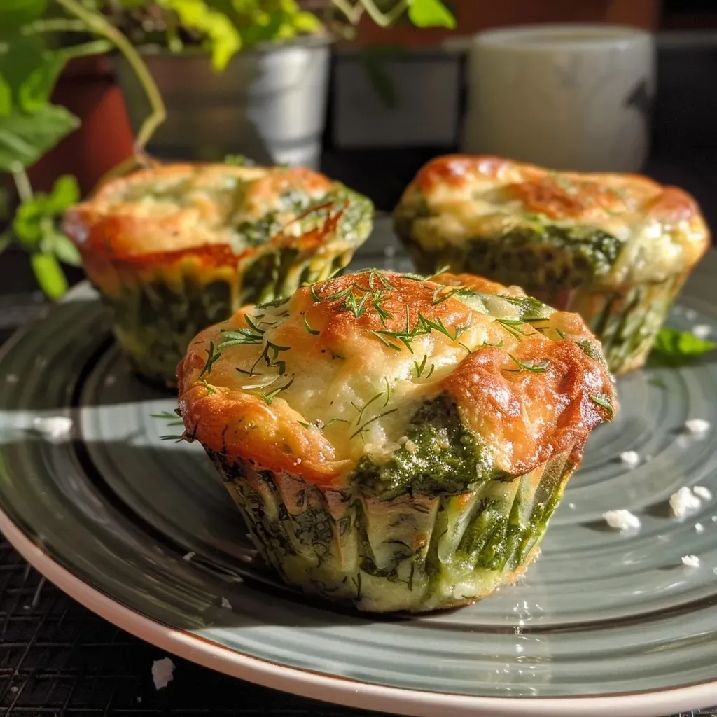 ['Muffins de espinaca y parmesano en un plato.', 'Close up de muffins esponjosos de espinaca y queso.', 'Muffins de espinaca y parmesano recién horneados.', 'Muffins de espinaca con cobertura de queso parmesano.']