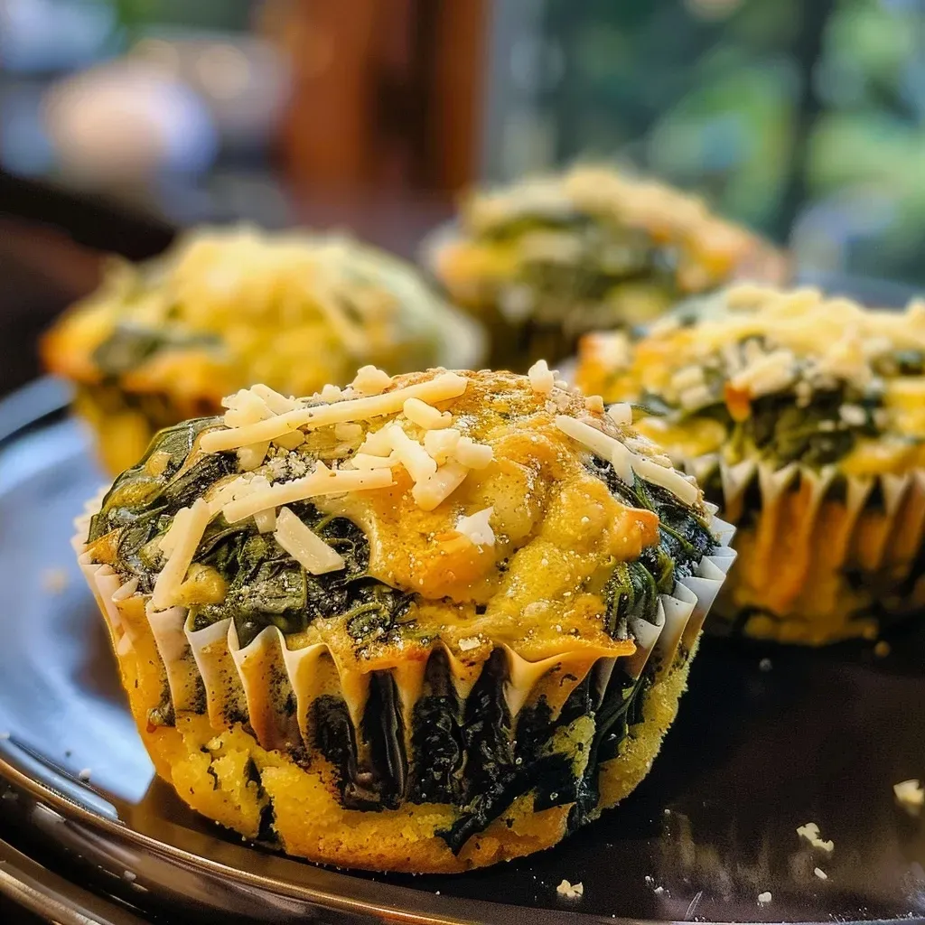 Muffins de espinaca y parmesano en un plato.