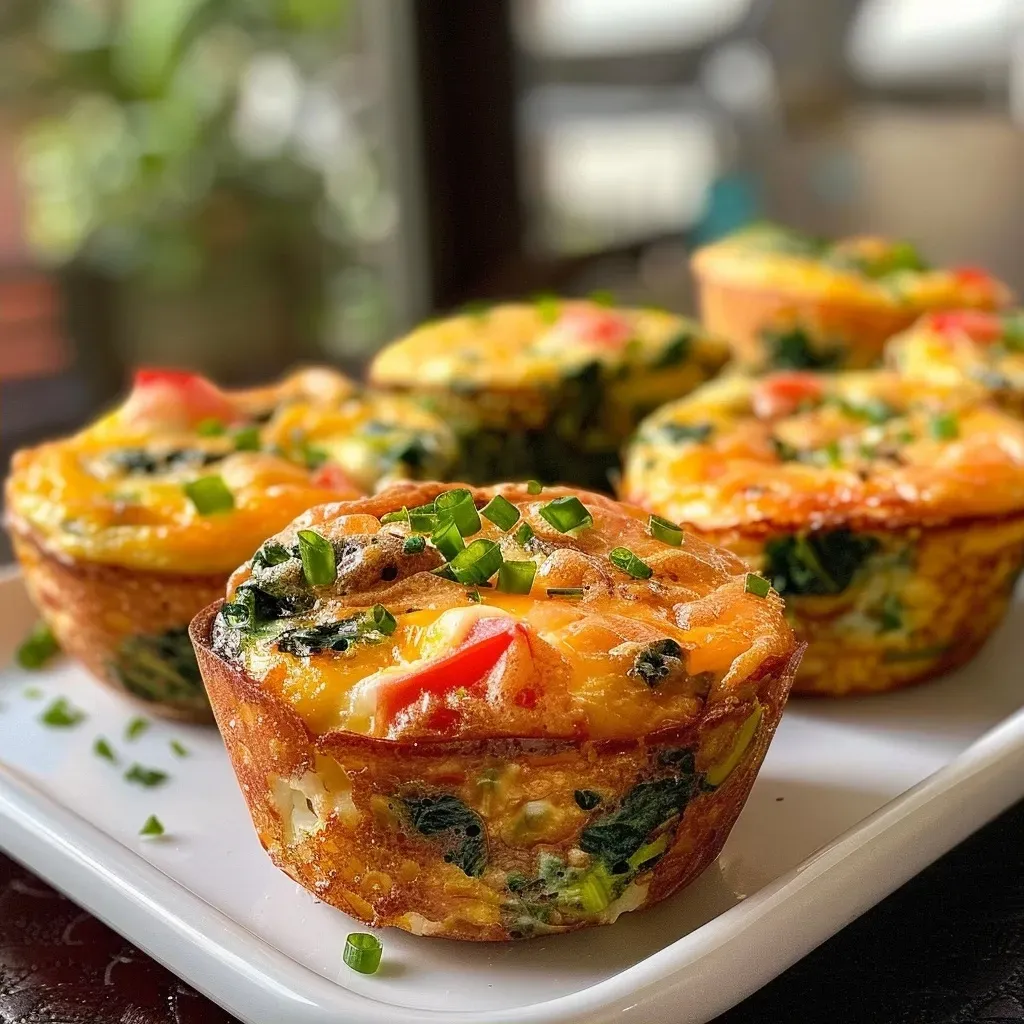 Muffins de huevo rellenos de vegetales coloridos.