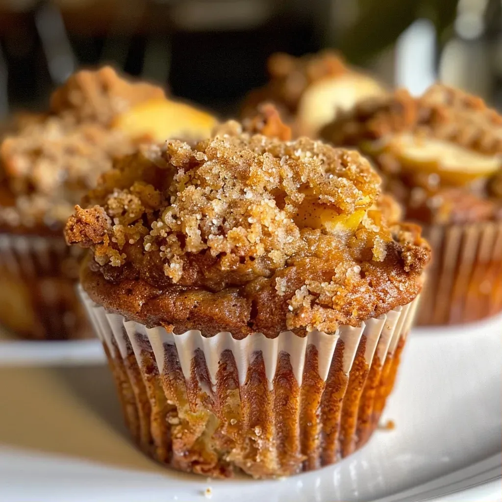 ['Muffins de manzana y canela recién horneados, esponjosos y dorados.', 'Vista lateral de muffins de manzana y canela con textura jugosa.', 'Muffins de canela y manzana, con un aspecto apetitoso y dorado.', 'Detalle de muffins de manzana y canela, perfectos para un desayuno.']