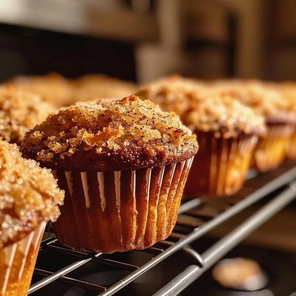 Muffins de manzana y canela recién horneados, esponjosos y dorados.