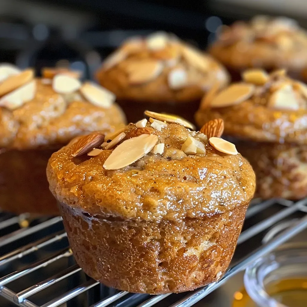 ['Muffins de plátano con harina de almendra en un plato.', 'Vista lateral de muffins de plátano saludables.', 'Deliciosos muffins de plátano y almendra en un entorno hogareño.', 'Primer plano de muffins esponjosos de plátano y harina de almendra.']