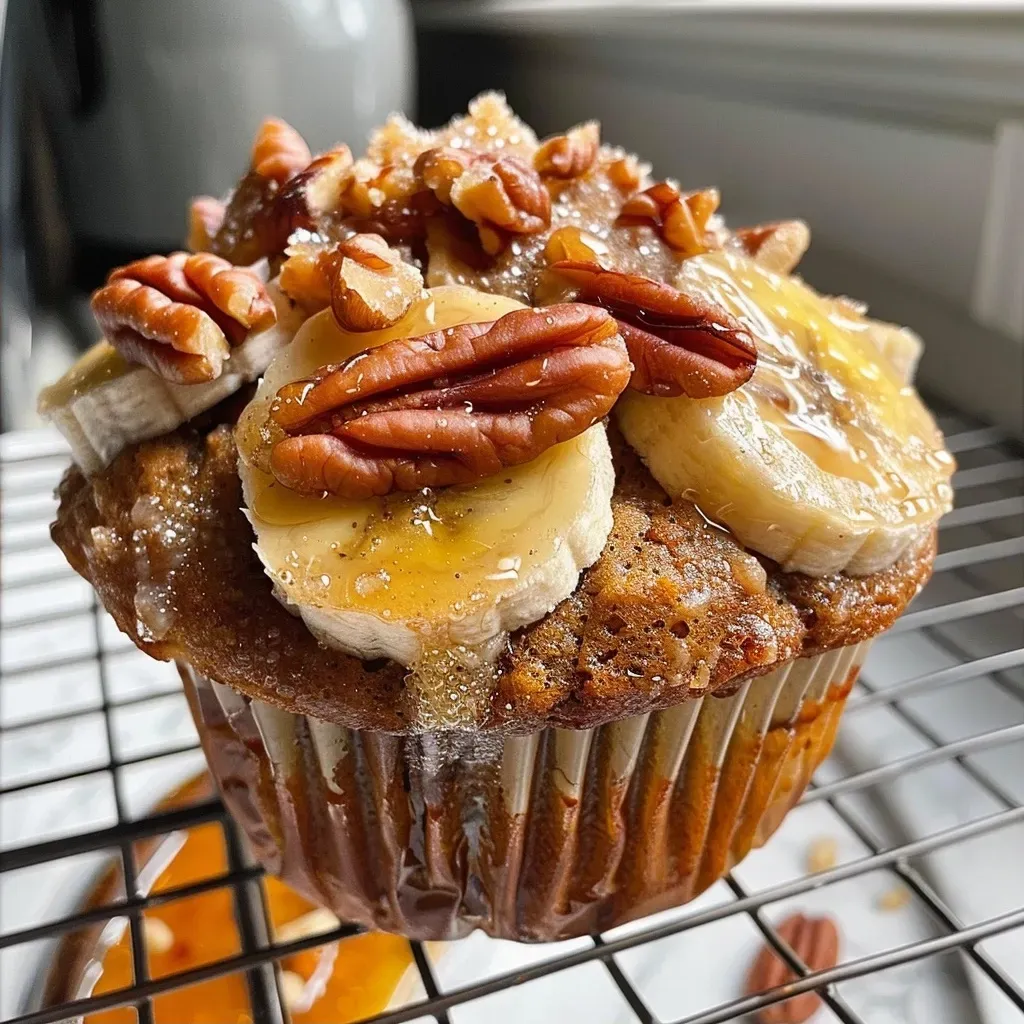 Muffins de plátano y nueces con textura esponjosa y dorada.