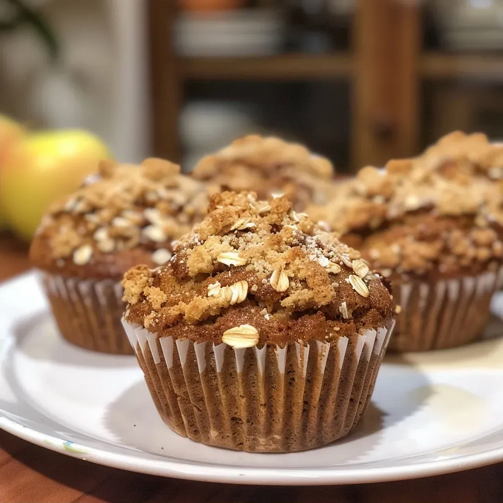 Muffins saludables de avena y manzana en un plato.