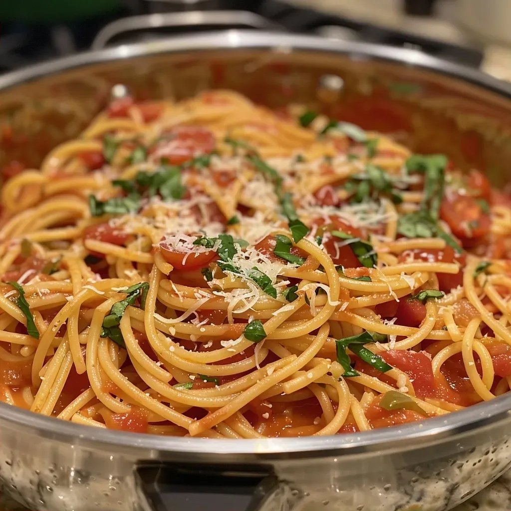 Primer plano de un delicioso One Pot Pasta en un plato.