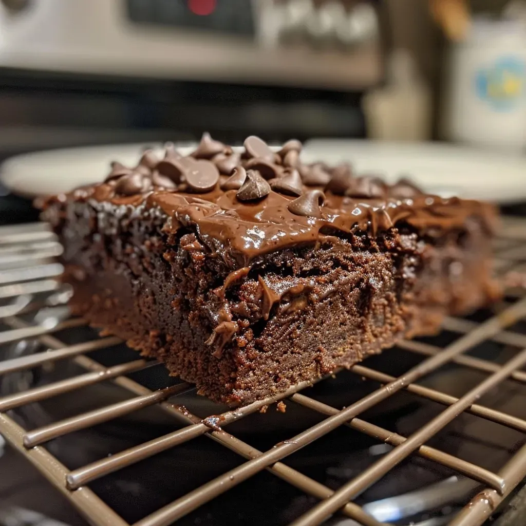 ['Pan de chocolate húmedo en primer plano, con trozos de chocolate.', 'Sliced moist chocolate bread showing a rich texture and chocolate chips.', 'Vista lateral de un pan de chocolate húmedo, con brillo atractivo.', 'Detalle de un delicioso pan de chocolate con textura jugosa.']