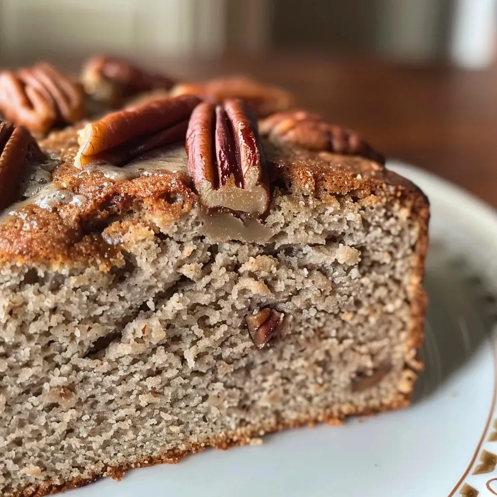Pan de nuez y jarabe de arce fácil, mostrando su textura jugosa.