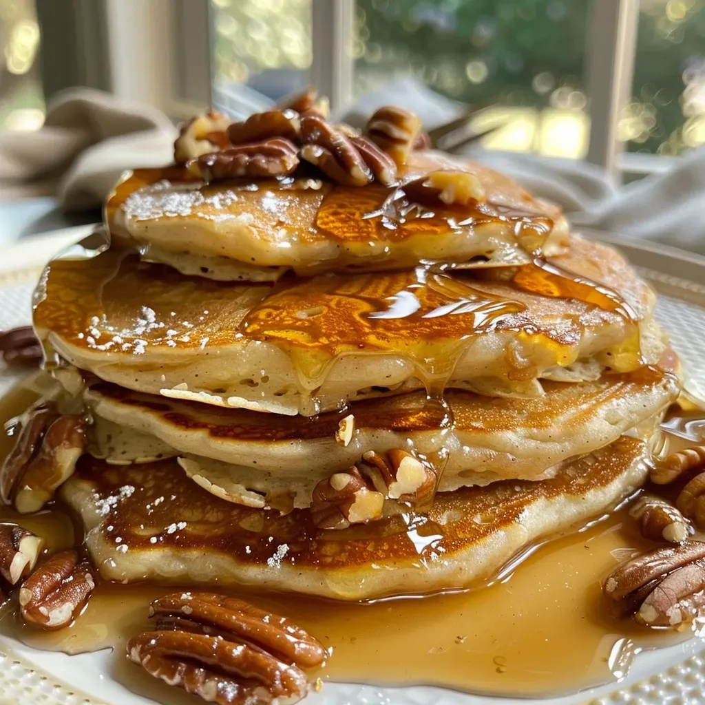 Pancakes de nuez pecana en primer plano.