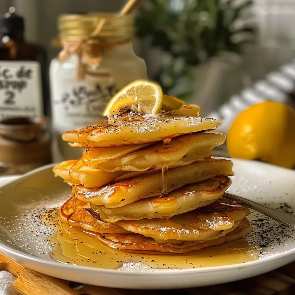 ['Pancakes salados de patata dulce con una porción de salmón.', 'Primer plano de pancakes de patata dulce con crema y limón.', 'Pancakes de patata dulce servidos con crème fraîche y salmón.', 'Vista lateral de pancakes salados acompañados de limón.']