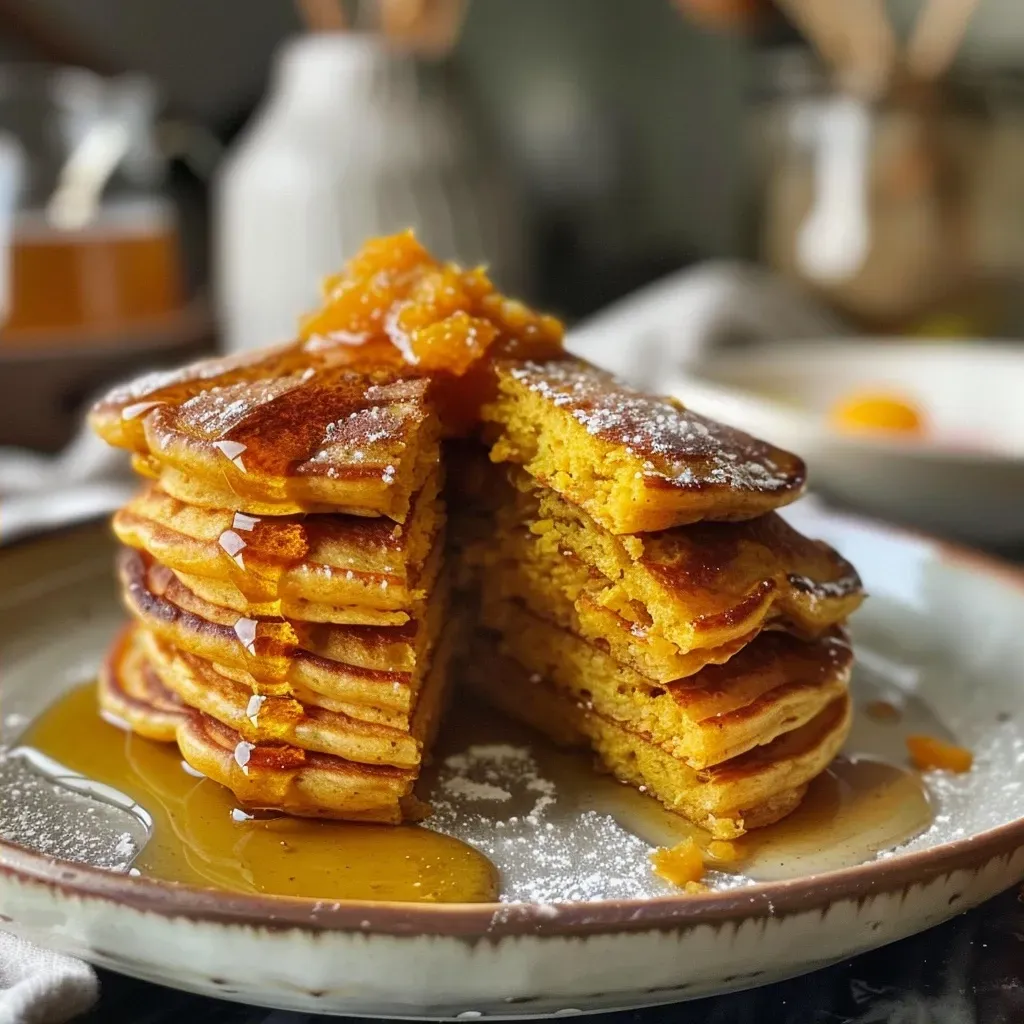Pancakes de calabaza sin gluten en primer plano.