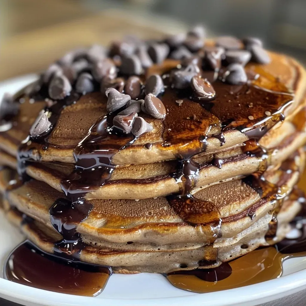 Pancakes veganos de chocolate en un plato.