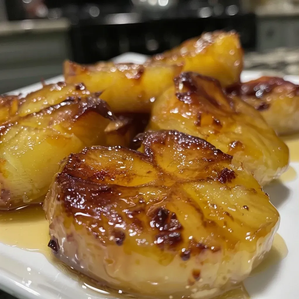 ['Primer plano de peras al horno doradas y jugosas.', 'Vista lateral de peras al horno con canela y miel.', 'Peras al horno fáciles con un toque de especias y azúcar.', 'Deliciosas peras al horno listas para disfrutar.']