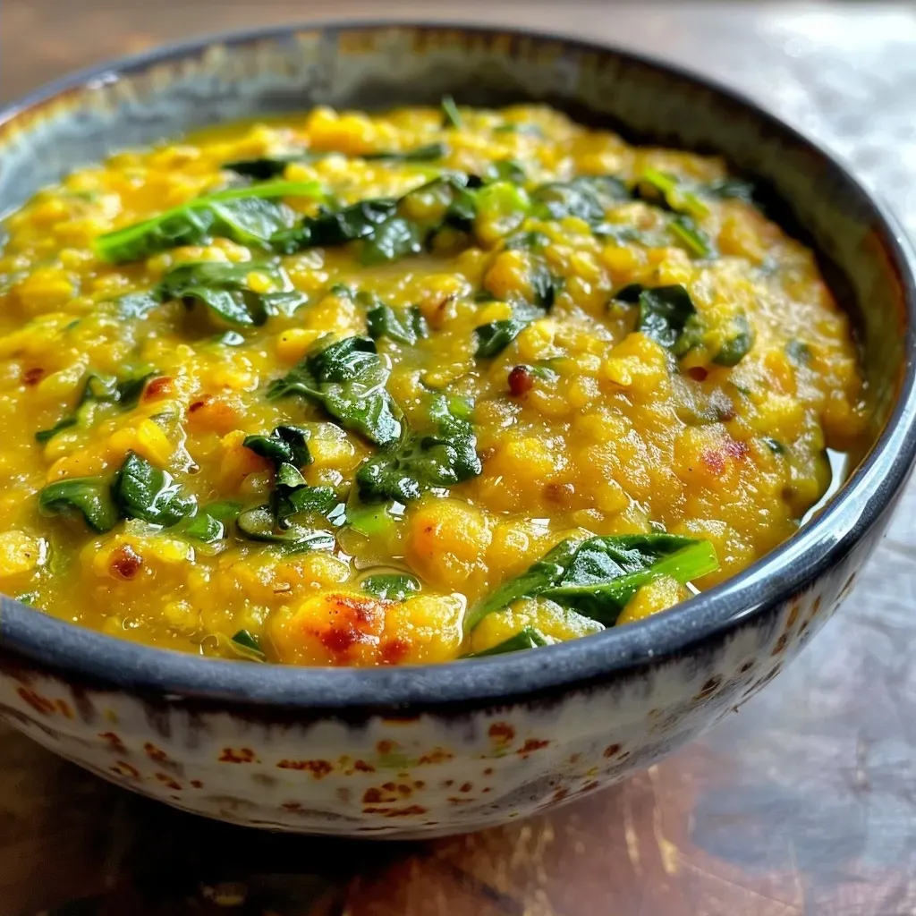 Pudla de moong dal con espinacas y especias.