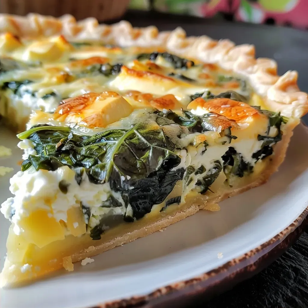 Quiche de espinaca y ricotta con una textura dorada.