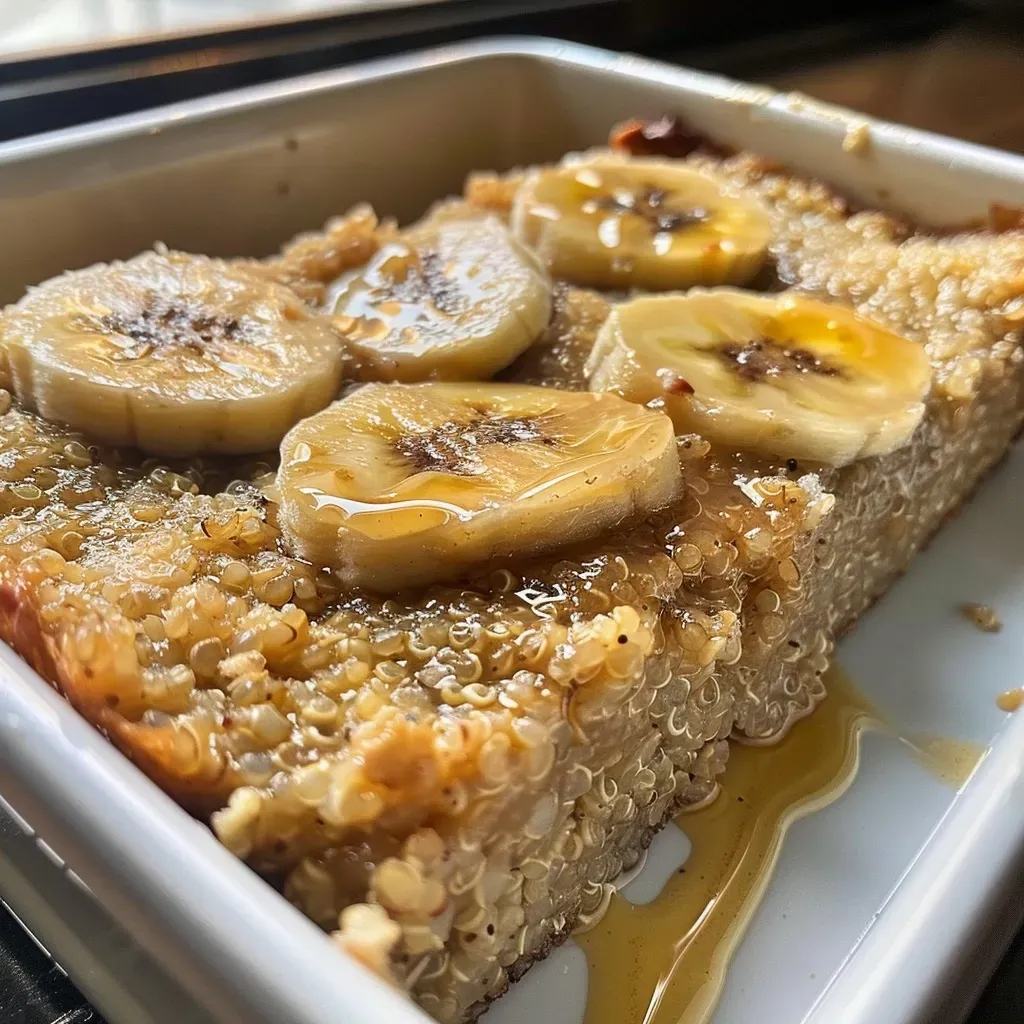 Tazón de quinoa horneada con plátano y mantequilla de maní.