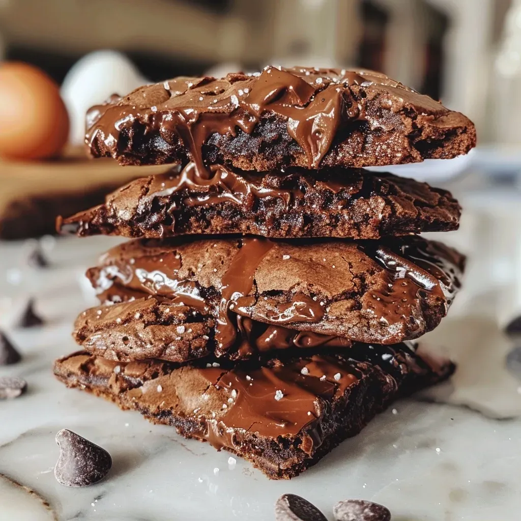 Galletas de chocolate apiladas con trozos de chocolate.