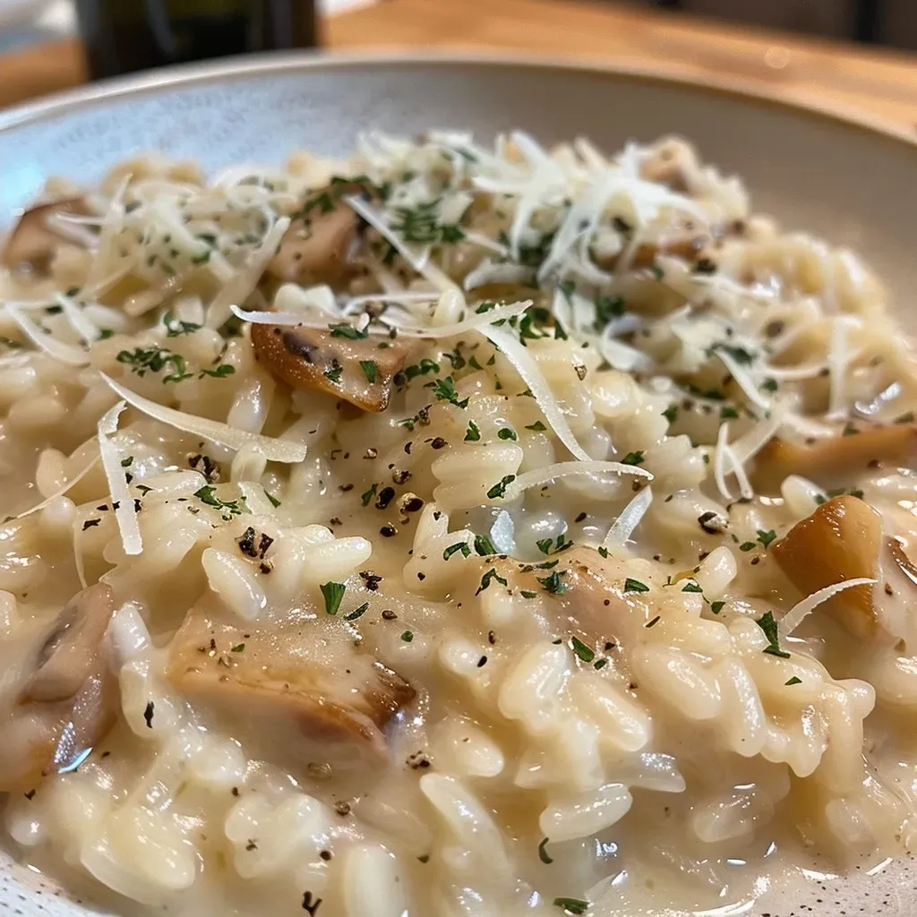 Risotto Italiano cremoso y sedoso servido en un plato.