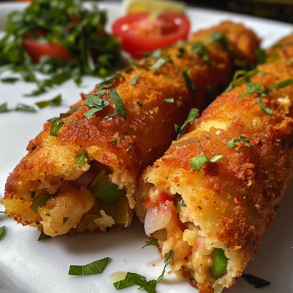 ['Rollitos de calabacín rellenos de pollo, presentados de lado.', 'Close up de rollitos de calabacín con pollo y salsa de tomate.', 'Vista lateral de rollitos de calabacín rellenos de pollo y queso.', 'Deliciosos rollitos de calabacín con relleno de pollo y vegetales.']
