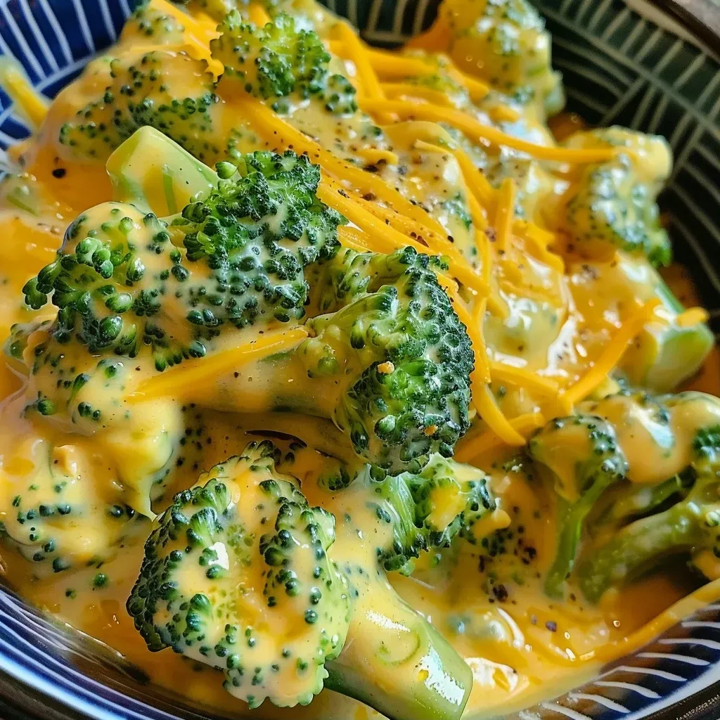 ['Salsa de brócoli y cheddar servida en un plato.', 'Detalle de la salsa cremosa de brócoli con trozos de queso cheddar.', 'Close up de una deliciosa salsa de brócoli y queso cheddar.', 'Tazón con salsa de brócoli y cheddar, perfectamente presentada.']
