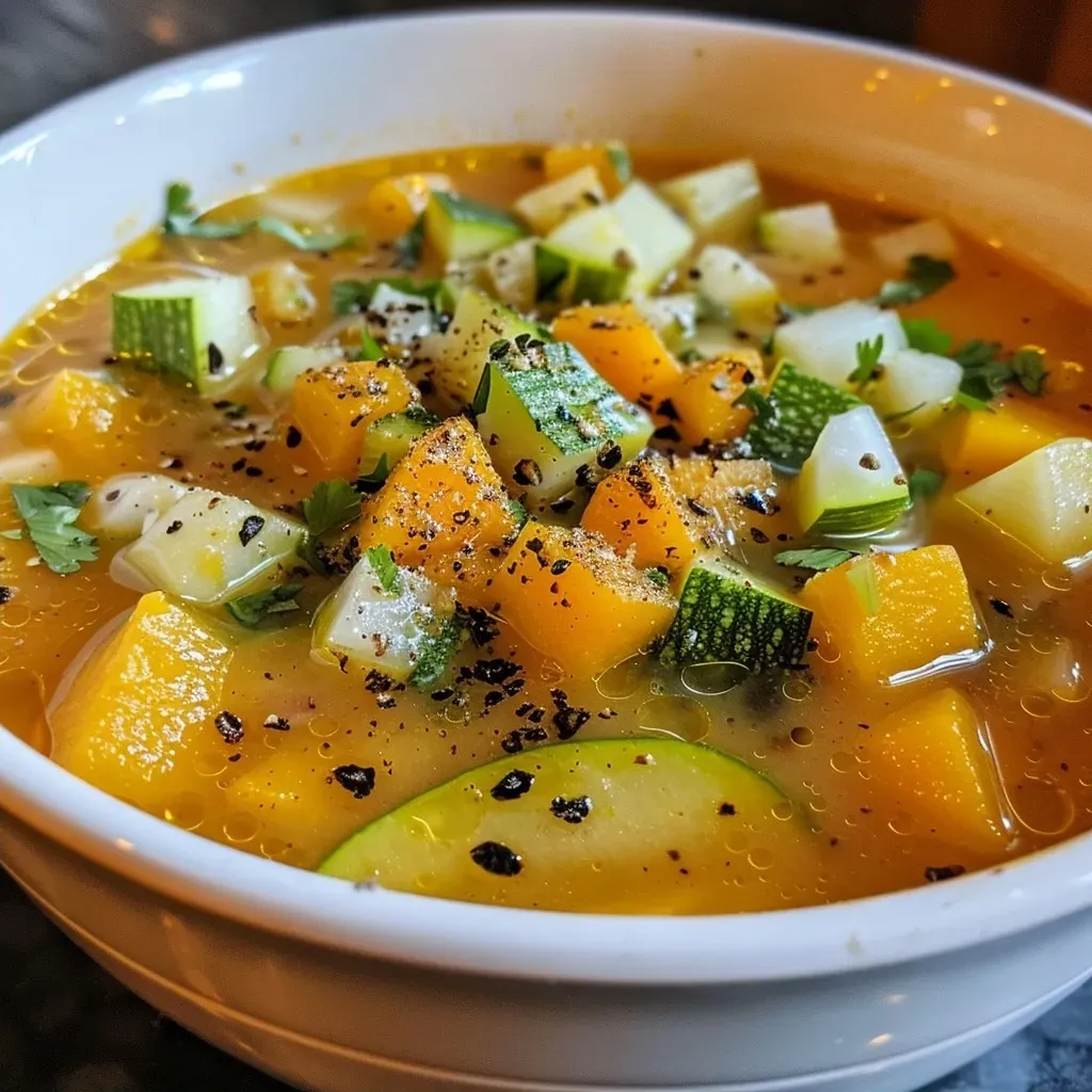 Sopa de calabaza y pera en un tazón, con textura cremosa.