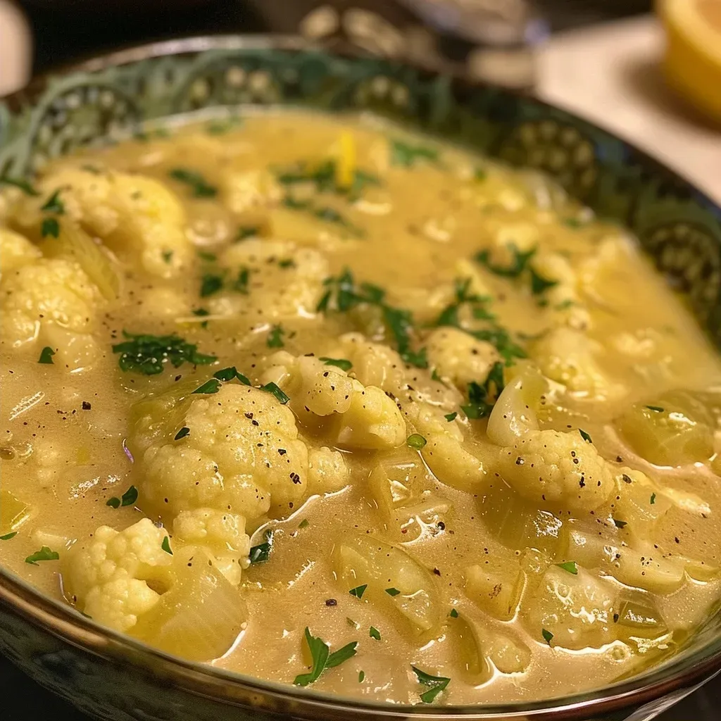 Sopa de coliflor cremosa en un tazón.