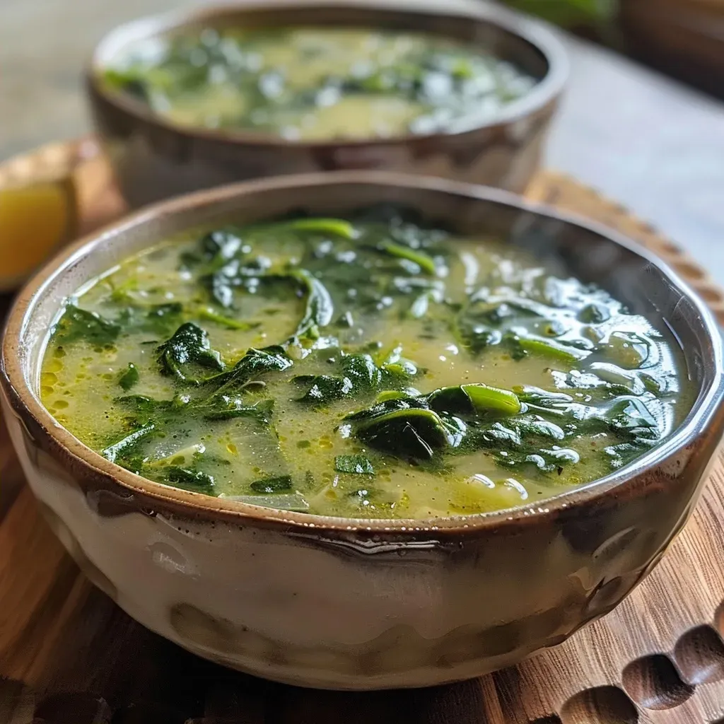 Sopa de espinacas cremosa en un tazón.