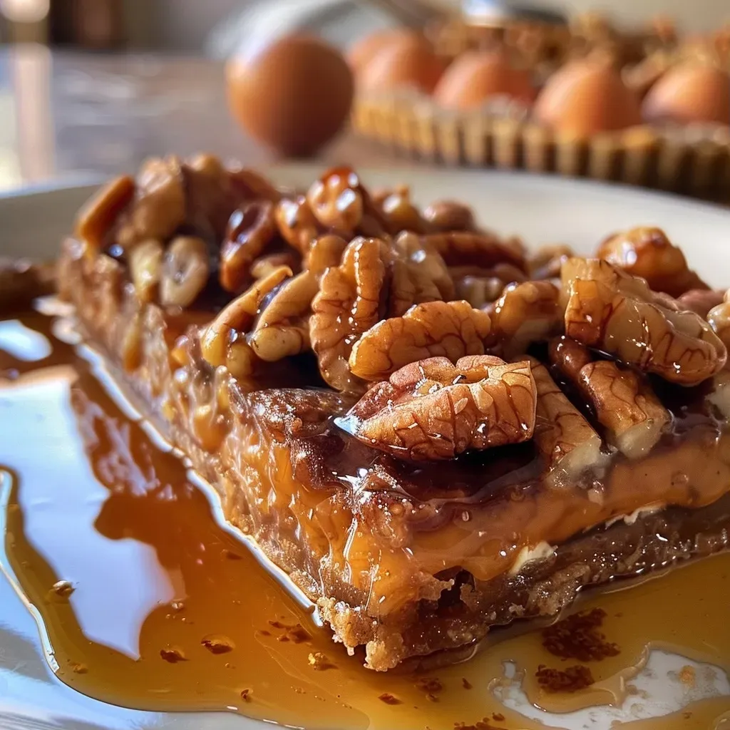 ['Tarta de nueces en primer plano, mostrando su textura y color dorado.', 'Vista lateral de una deliciosa tarta de nueces, con nueces pecanas visibles.', 'Tarta de nueces recién horneada, con un acabado brillante y apetitoso.', 'Tarta de nueces sobre una mesa, resaltando su atractivo visual y detalles.']
