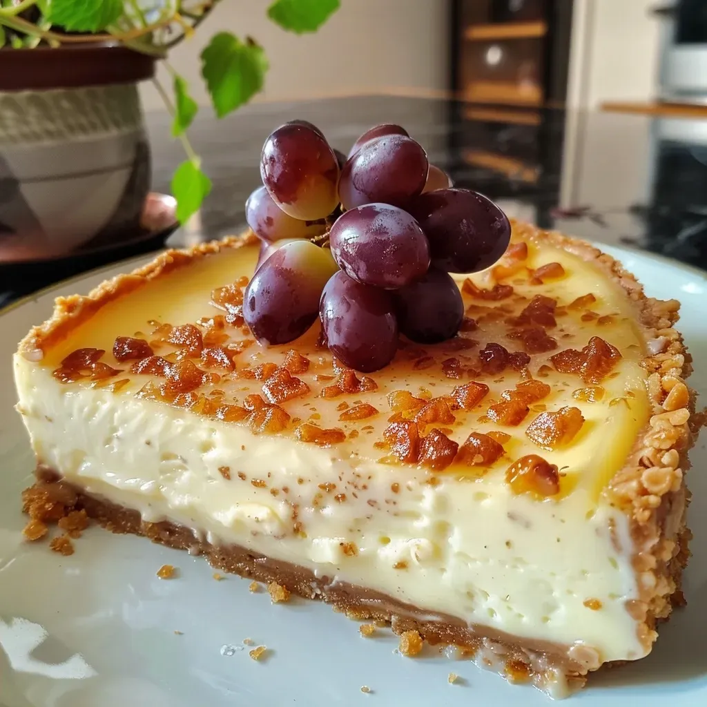 Tarta de queso decorada con uvas frescas.