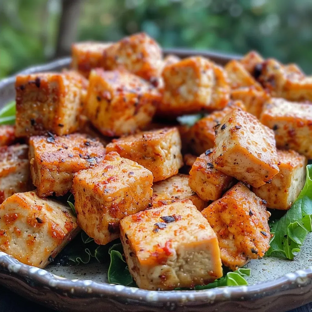 Tofu desmenuzado dorado en una sartén.