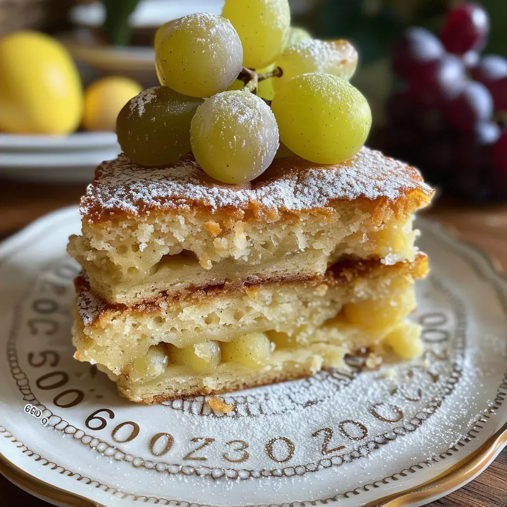 'vista all'uva con crujiente.', de en la lateral mostrando plato, presentada relleno sbriciolata su textura torta trozos un una uva uvas