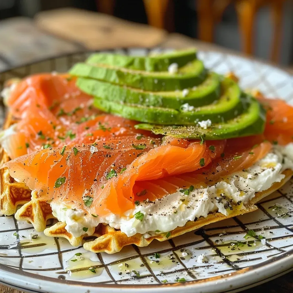 Tostada de salmón ahumado y aguacate con queso de cabra.