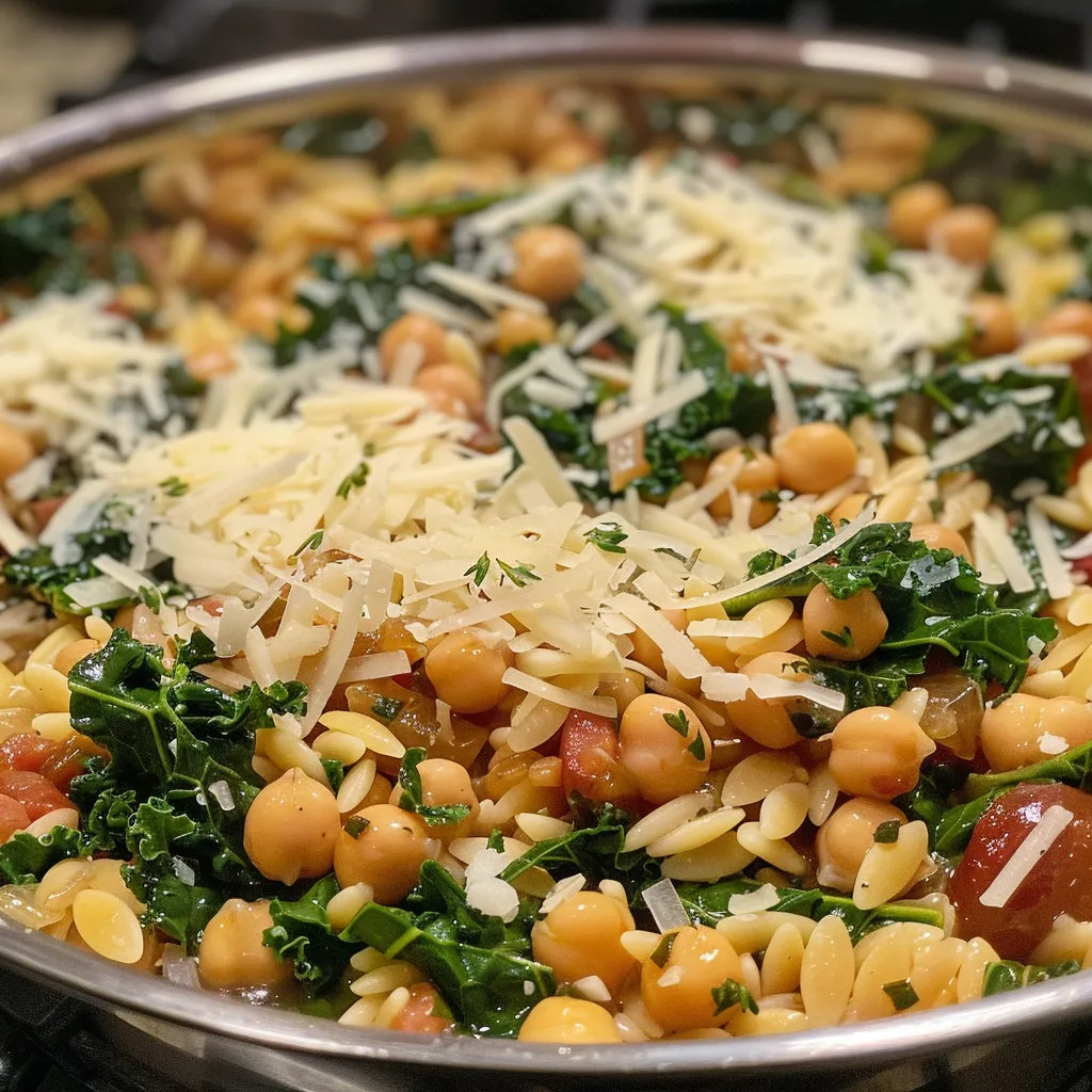 Placa de orzo con garbanzos y kale, vista lateral.