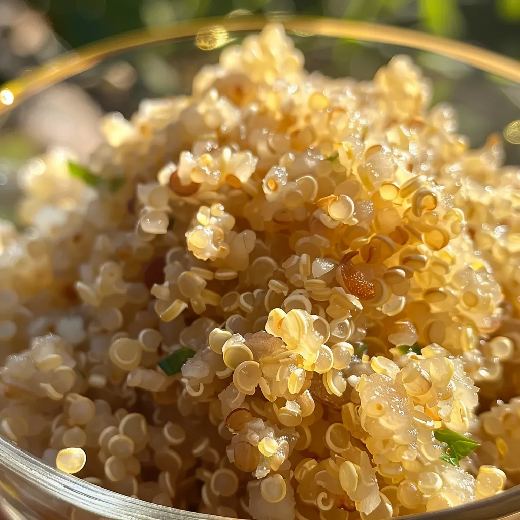 Quinoa crujiente cocinada en freidora de aire.