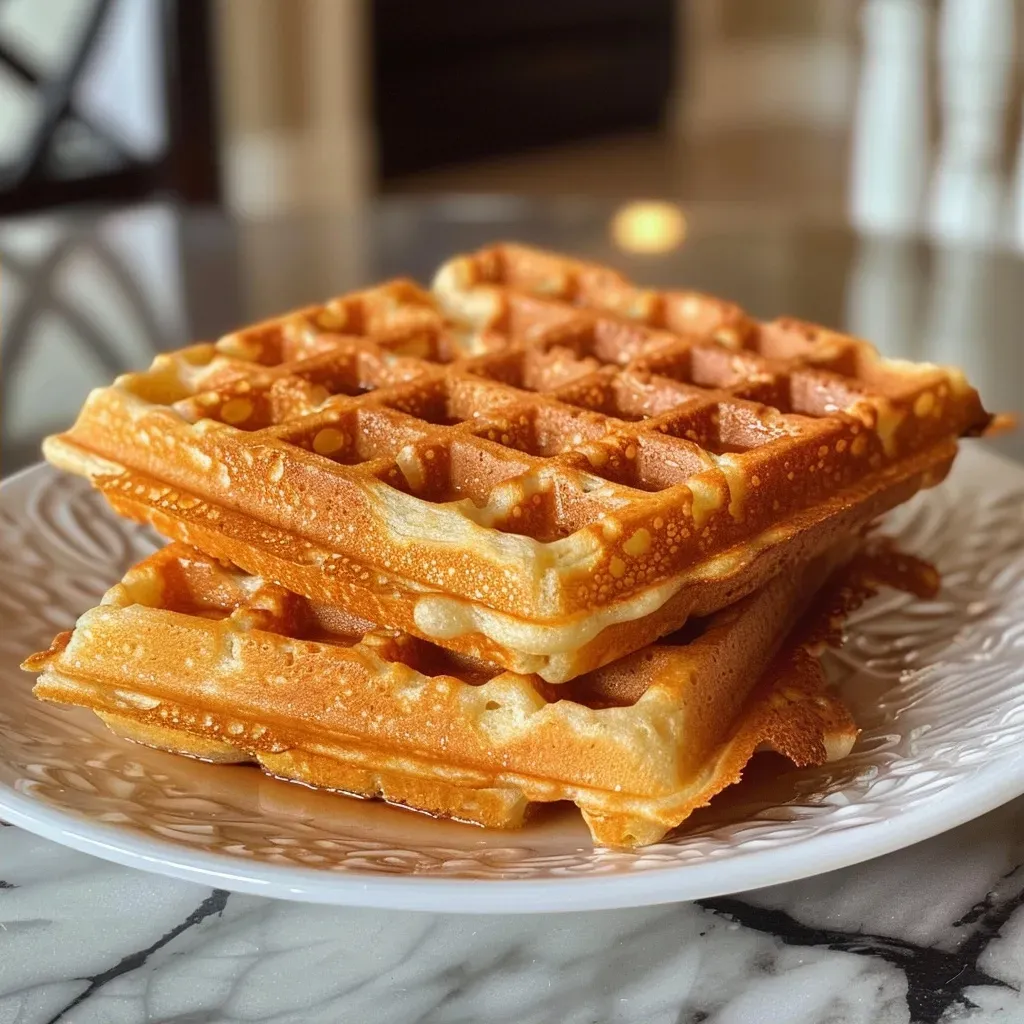 Waffles de lentejas dorados en un plato.