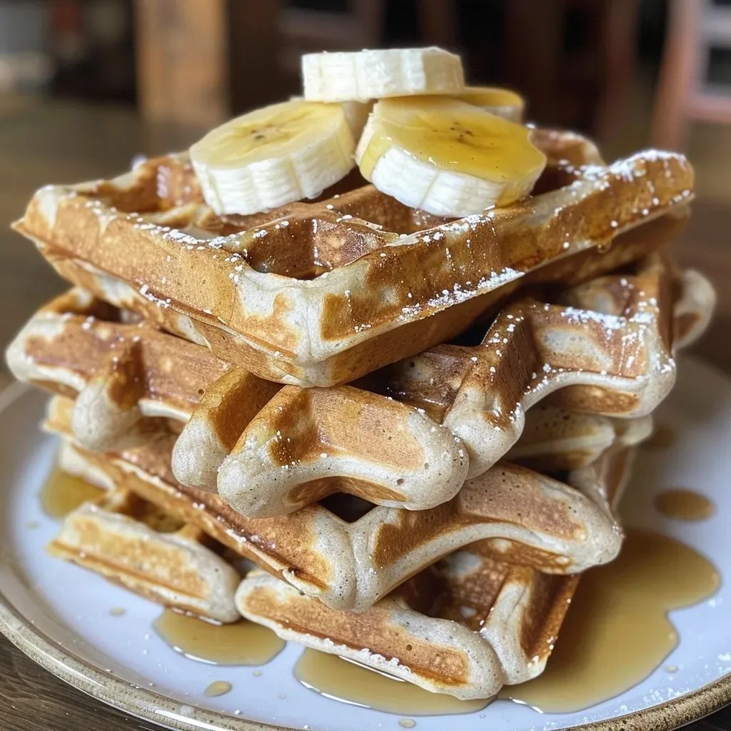 ['Gofres saludables sin gluten, dorados y apilados.', 'Primer plano de gofres sin gluten con toppings.', 'Gofres saludables acompañados de frutas.', 'Vista lateral de gofres sin gluten, listos para servir.']