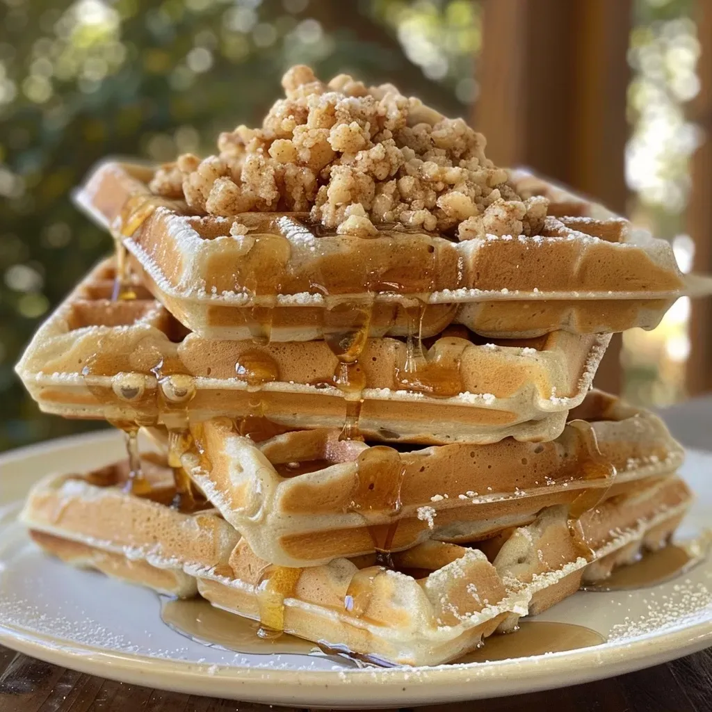 Gofres saludables sin gluten, dorados y apilados.