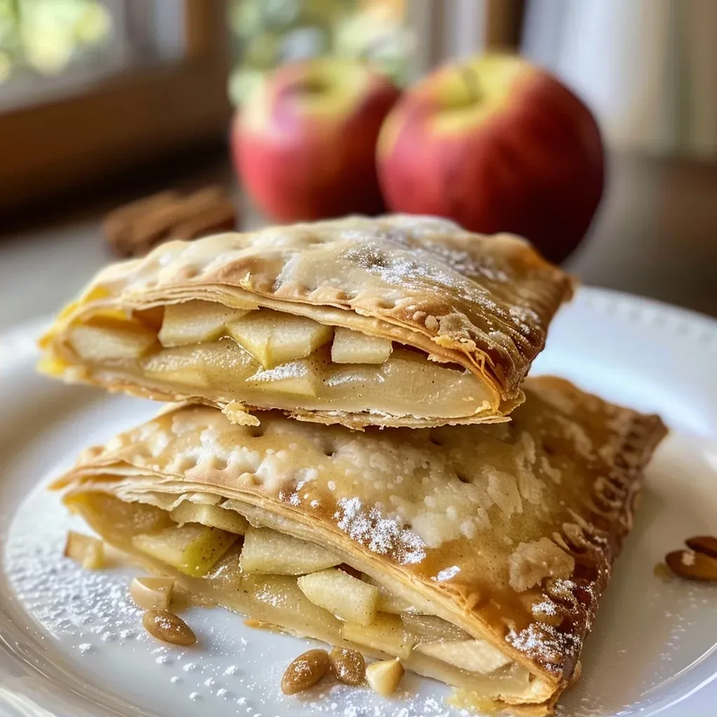Close up de Apfeltaschen rellenas de manzana y nueces.